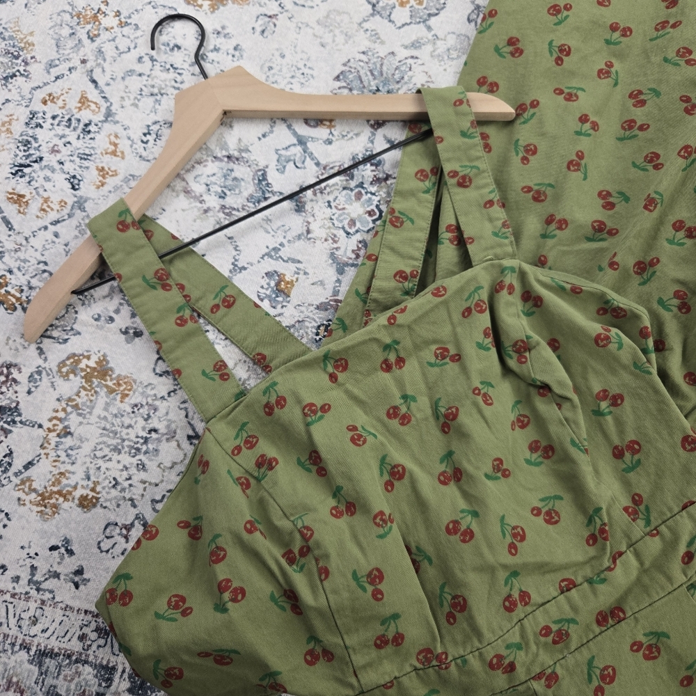 Modcloth Green Cherry Print Jumpsuit Women XL - Picture 2 of 10